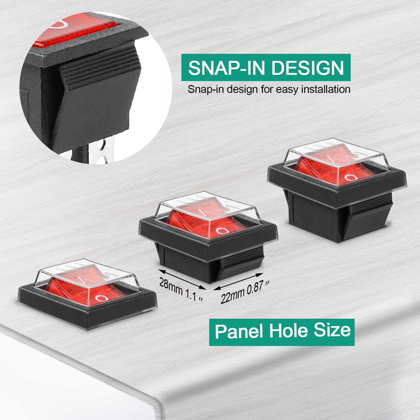 QTEATAK 2Pack KCD4 Red LED ON-Off 4-Pin 2-Position Boat